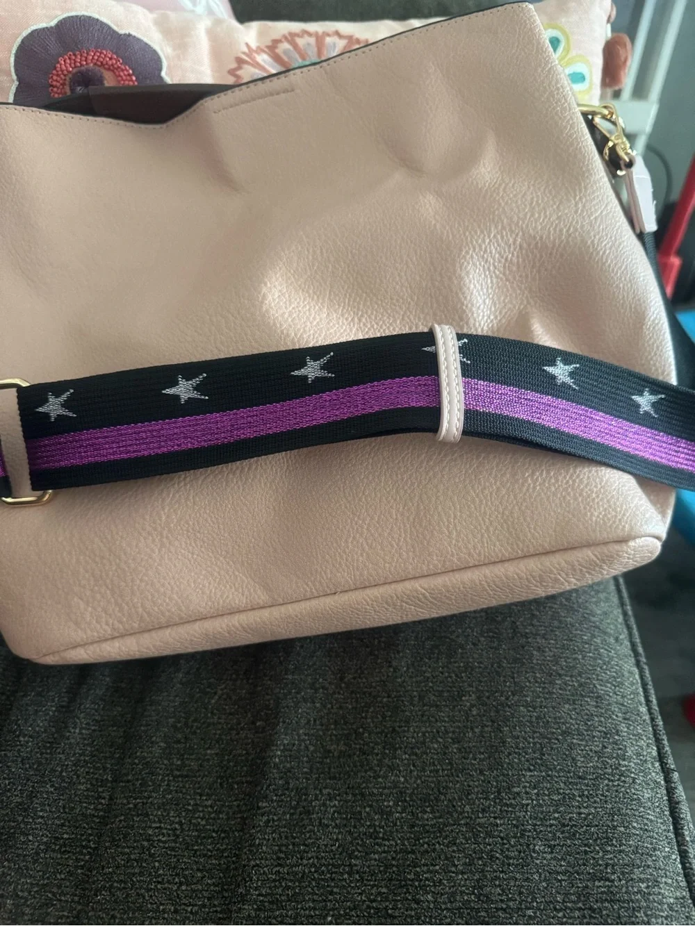 Women’s Pebbled Tote Bag in Blush Pink with Removable Pouch